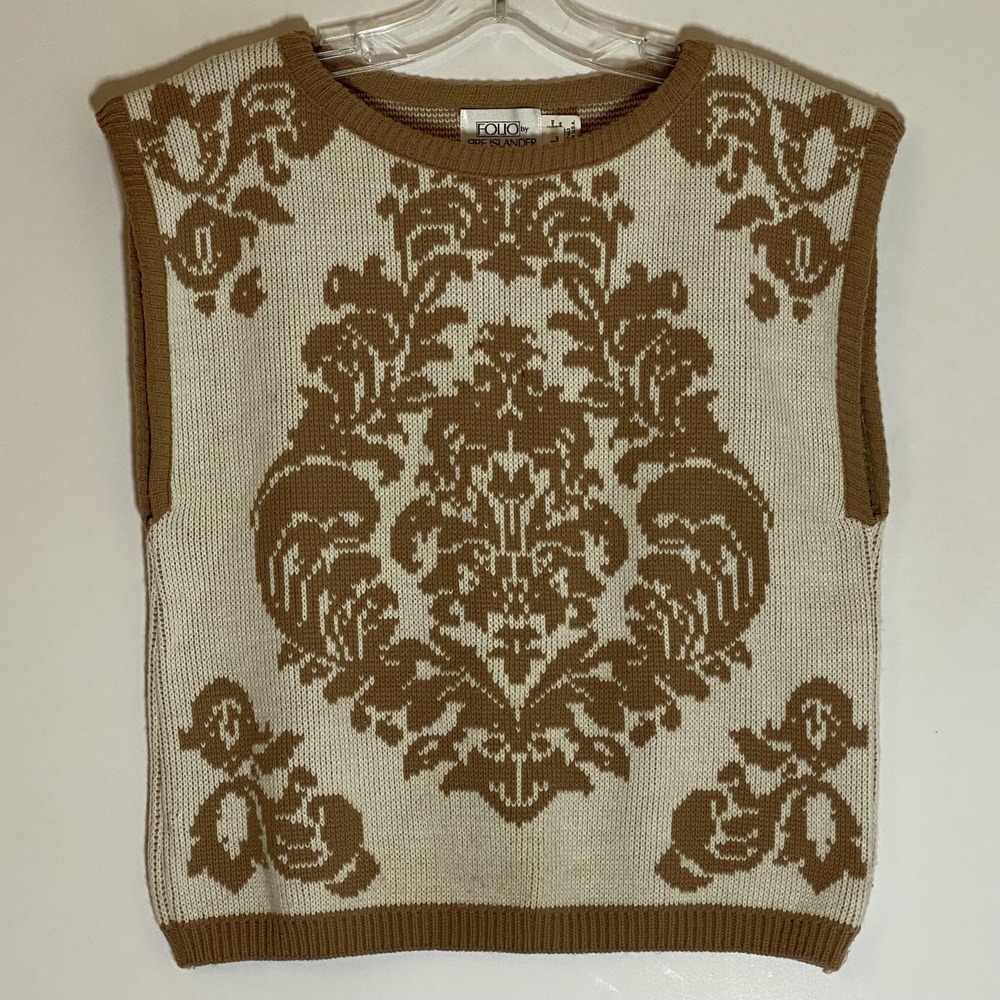 Folio By Fire Islander Sweater Vest Womens Petites Large Brown Duck Knit USA
